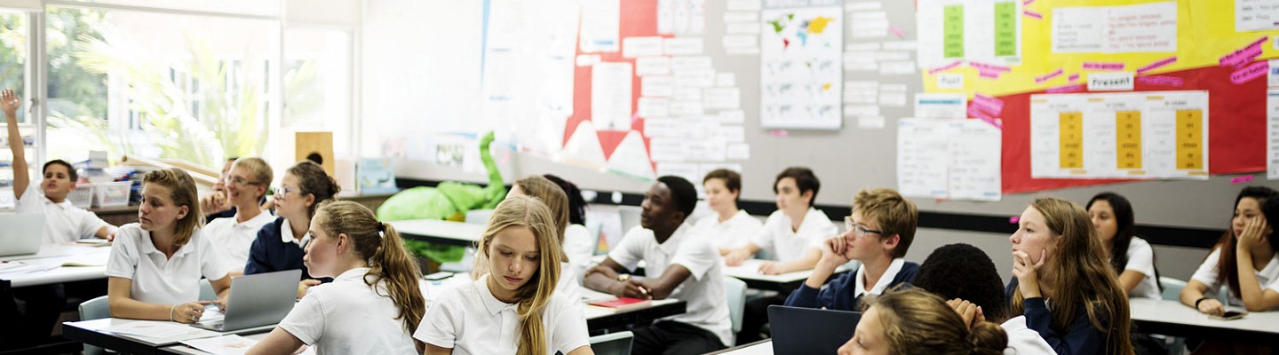 Stock photo diverse group of students learning in a classroom